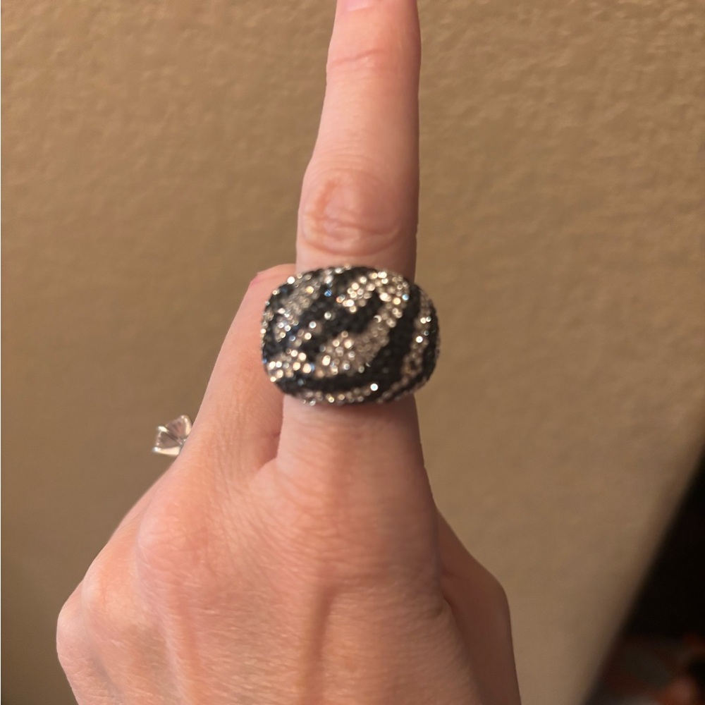 Swarovski Crystal Elegant Black and Silver Statement Dome Ring